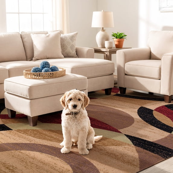 World Rug Gallery Geometric Circles Multi 5'3" x 7'3" Area Rug