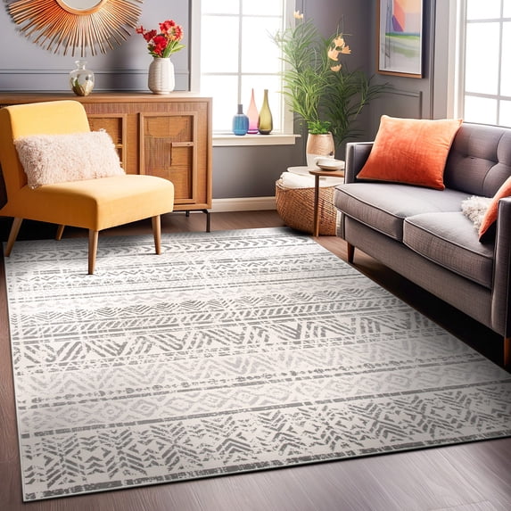 World Rug Gallery Geometric Distressed Bohemian Gray 3'3" x 5' Area Rug