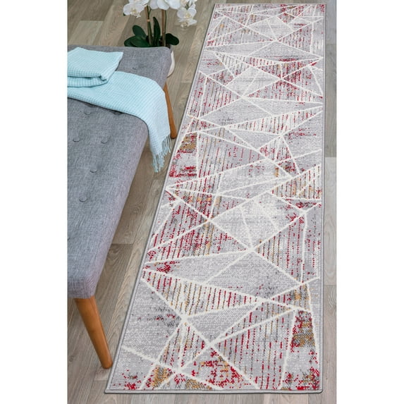 World Rug Gallery Geometric Modern Area Rug Multi 2'x7' Runner 8' Runner,6' Runner Indoor,Runner Kitchen,Bedroom,Entryway Grey,Yellow,Red