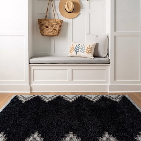 World Rug Gallery Geometric Shag Rug – Soft & Stylish – Anthracite Dark Gray – Medium Pile, Easy to Clean - ANTHRACITE 4'x6'