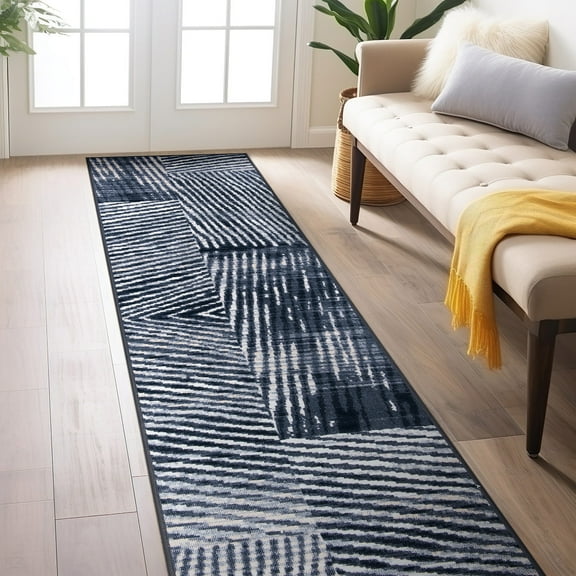 World Rug Gallery Geometric Stripe Distressed Non Slip Area Rug - GRAY 2'x7'