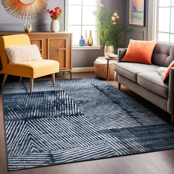 World Rug Gallery Geometric Stripe Distressed Non Slip Area Rug - GRAY 7'10"x10'