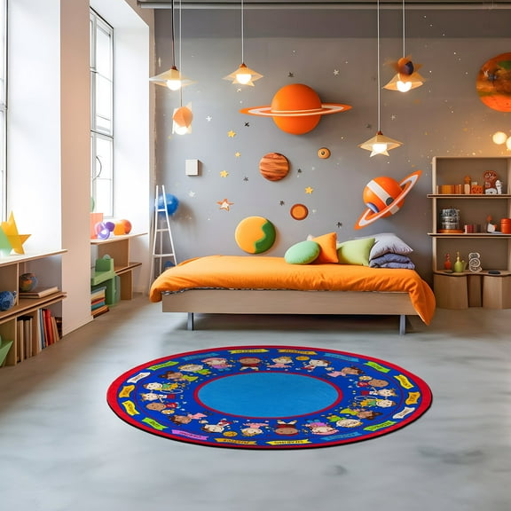 World Rug Gallery Kids Educational Learning Non Slip Area Rug - MULTI 6'6" ROUND