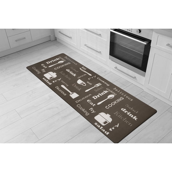 World Rug Gallery Kitchen Themes Anti Fatigue Kitchen, Laundry Room, Comfort Indoor Mat, Door Mat - Brown 18"x47"