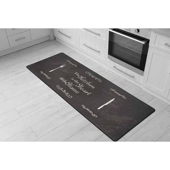 World Rug Gallery 'Kitchen is the Heart of the Home' Anti Fatigue Kitchen, Laundry Room, Comfort Indoor Mat, Door Mat - Black 18"x47"