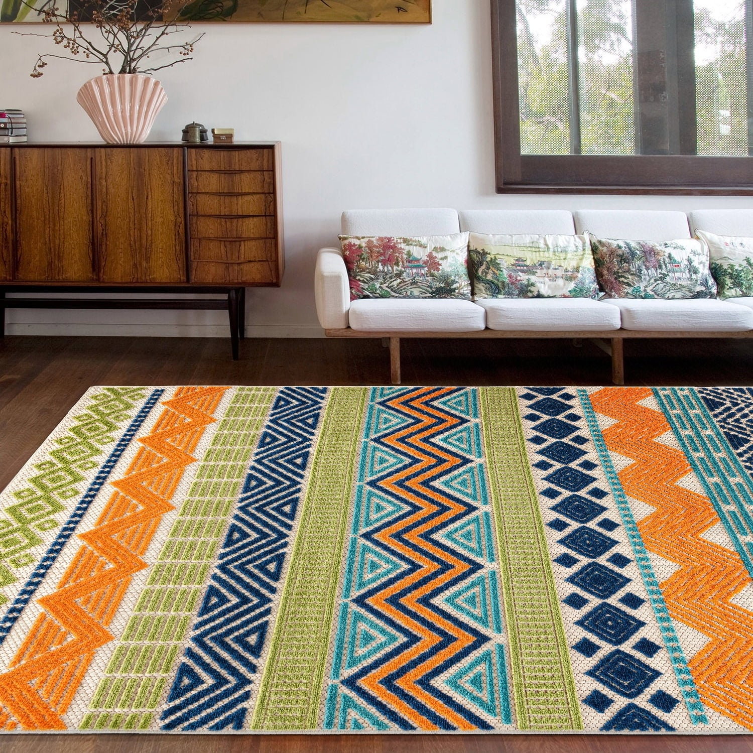 Marbella Multi-Color Bohemian Geometric 5' x 7' Indoor/Outdoor Rug