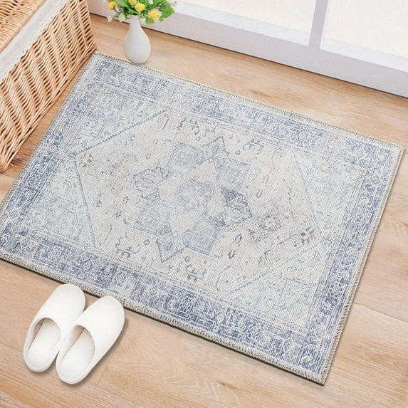 World Rug Gallery Medallion Boho Machine Washable 2'1"x3' Blue Door Mat