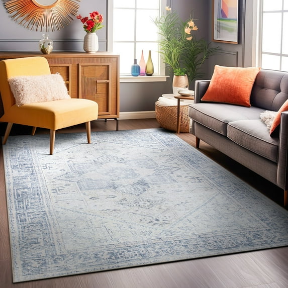 World Rug Gallery Medallion Boho Machine Washable 3'3"x5' Blue Area Rug