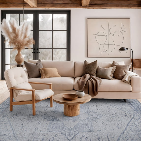 World Rug Gallery Medallion Boho Machine Washable 5'x7' Blue Area Rug