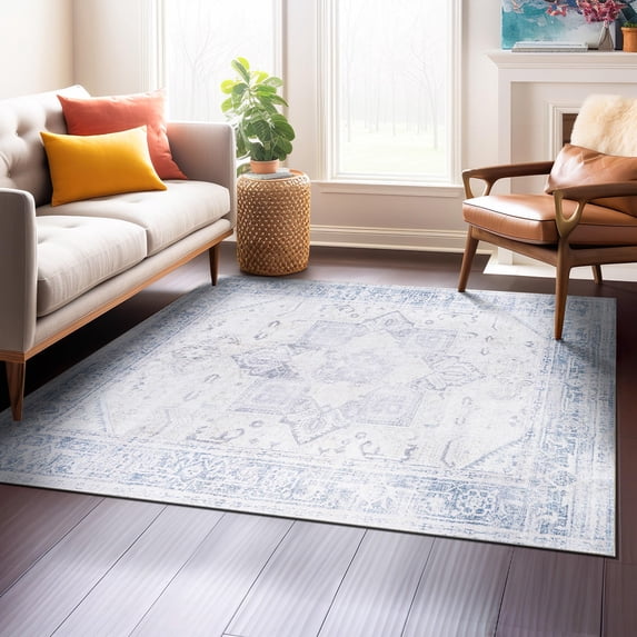 World Rug Gallery Medallion Boho Machine Washable 6'6"x6'6" Blue Area Rug
