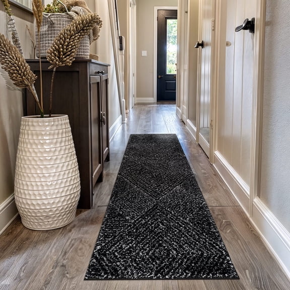 World Rug Gallery Minimal Stripe Geometric Shag Rug – Anthracite Dark Gray – Medium Pile – Cozy & Modern - ANTHRACITE 2'3"x12'