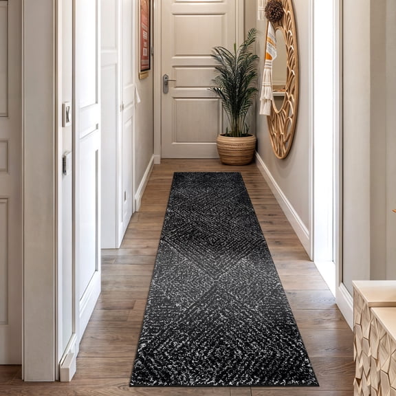 World Rug Gallery Minimal Stripe Geometric Shag Rug – Anthracite Dark Gray – Medium Pile – Cozy & Modern - ANTHRACITE 2'3"x8'