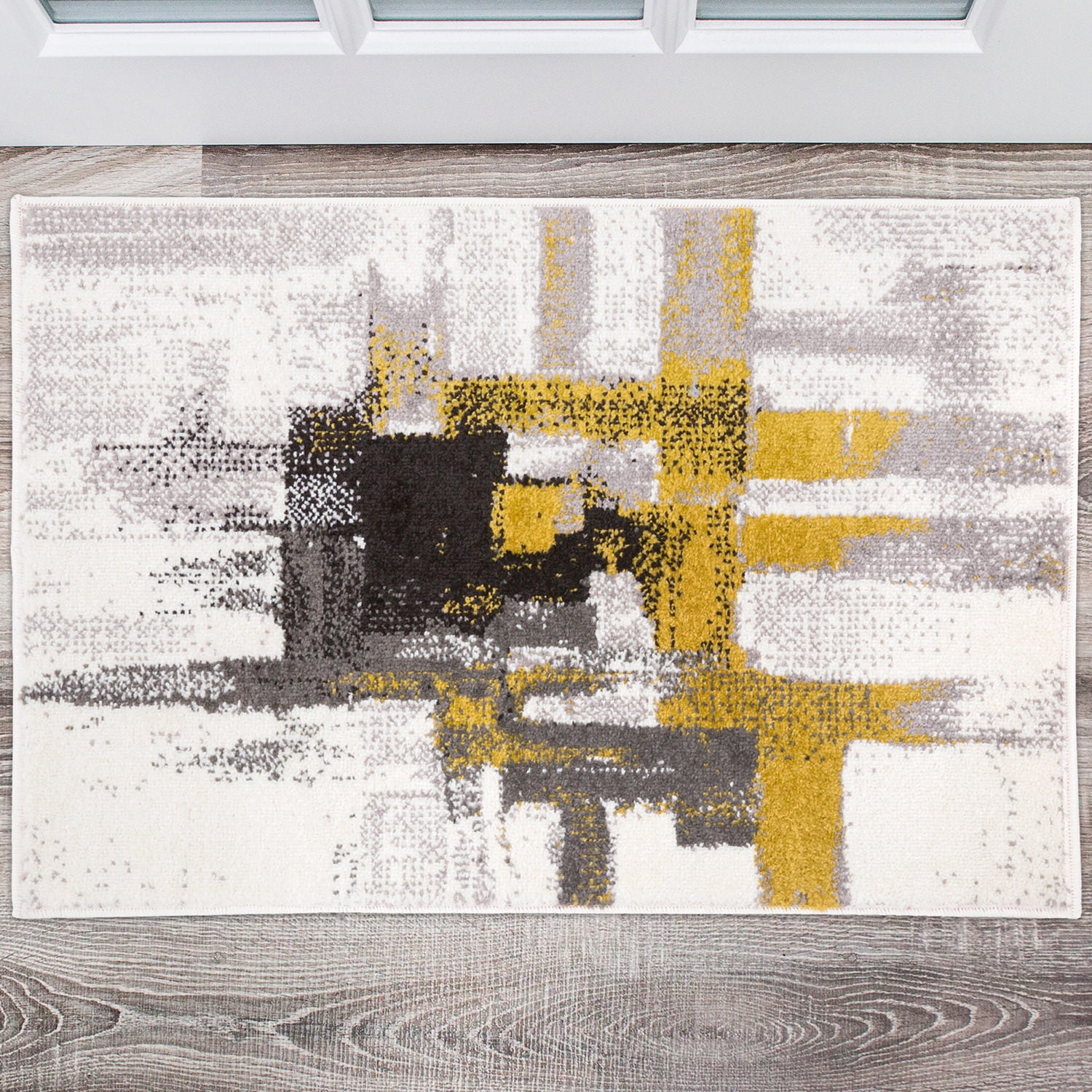 World Rug Gallery Contemporary Modern Abstract Gold 2' x 3' Door Mat ...