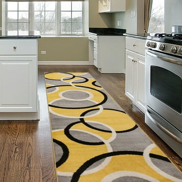 World Rug Gallery Modern Abstract Circles Yellow 2' x 7' Runner Rug