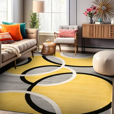 World Rug Gallery Modern Abstract Circles Yellow 3'3" x 5' Indoor Area Rug