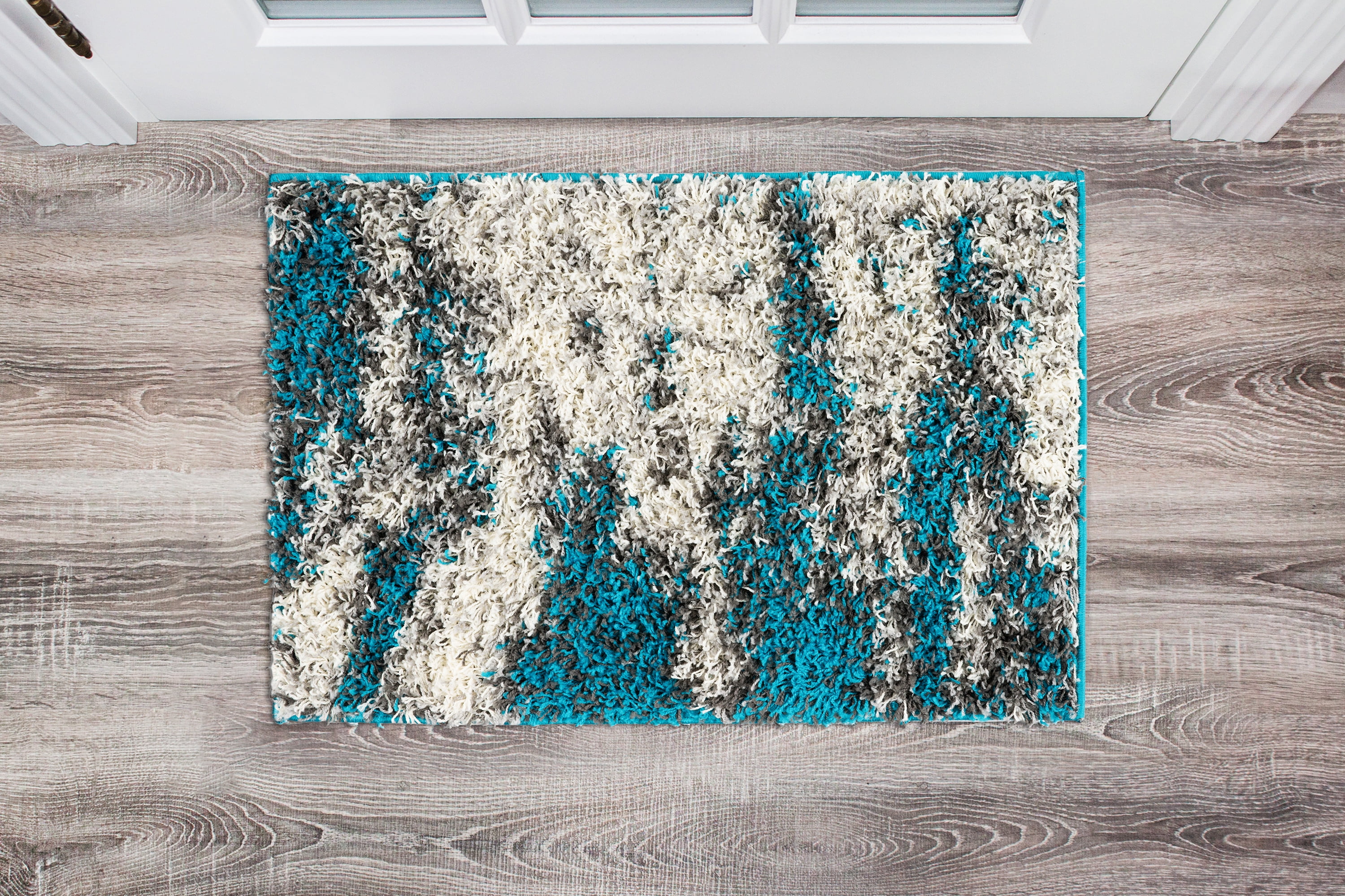 Turquoise and Gray Abstract Shag 8' x 10' Synthetic Rug