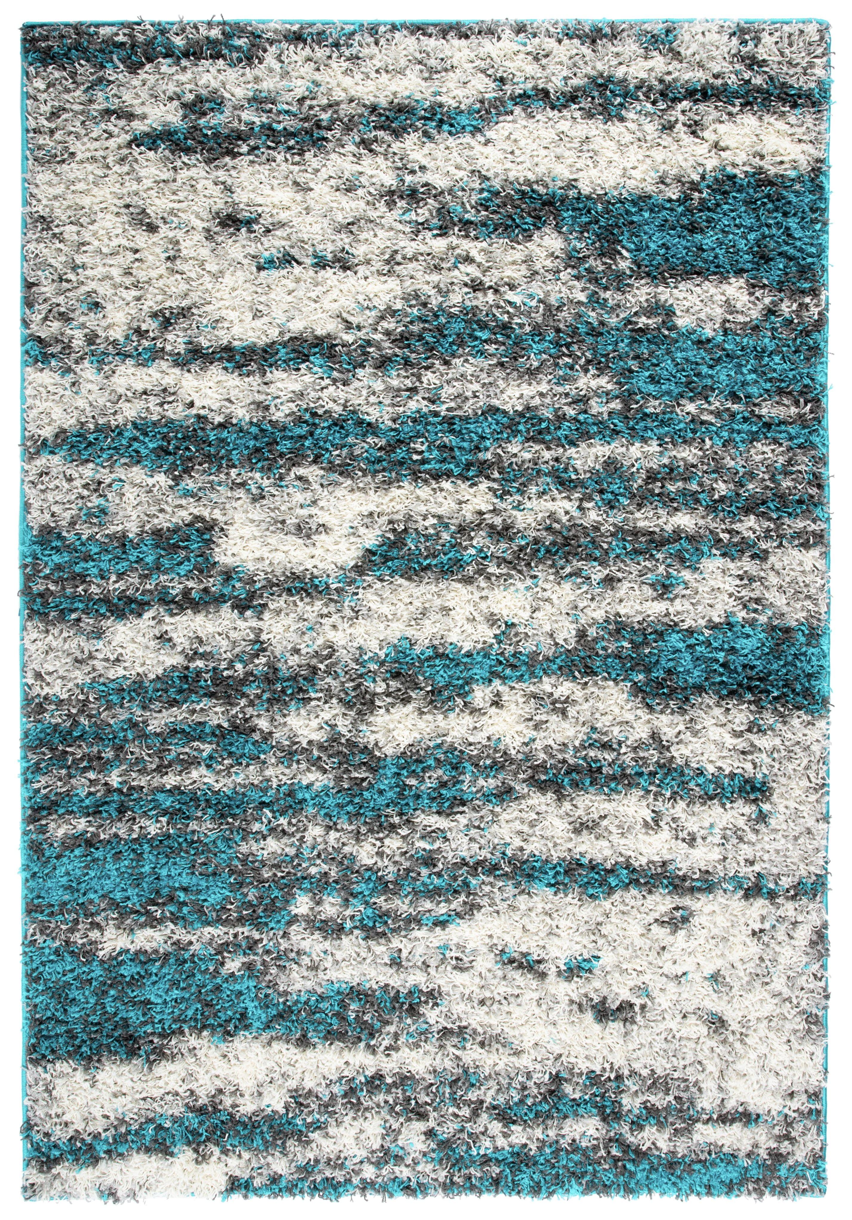 Turquoise Shag Abstract 5' x 7' Easy-Care Synthetic Area Rug