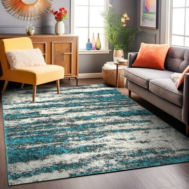 World Rug Gallery Modern Abstract Design Plush Shag Area Rug - Turquoise 7'10" x 10'