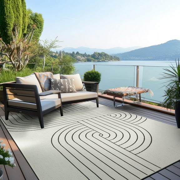 World Rug Gallery Modern Abstract Lines Weather Resistant Reversible Indoor/Outdoor Area Rug - GRAY 5'x7'