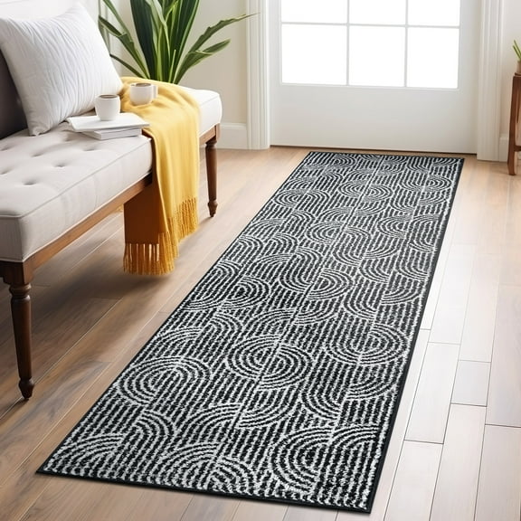 World Rug Gallery Modern Arch Pattern Stripe Area Rug - BLACK 2'x7'