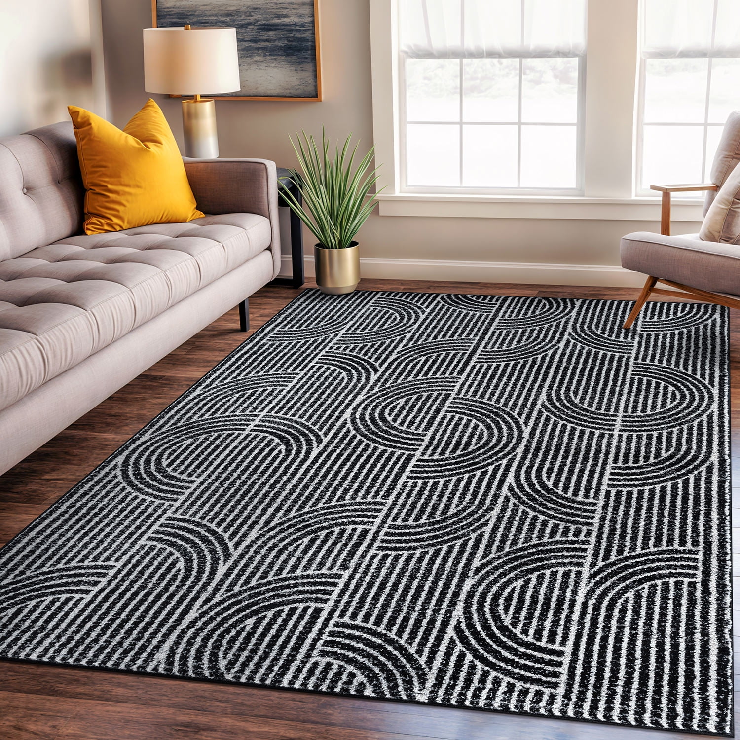 Arches Pattern Rug World Rug Gallery Modern Arch Pattern Stripe Area Rug - BLACK 5' X 7 ...