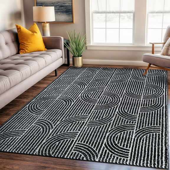 World Rug Gallery Modern Arch Pattern Stripe Area Rug - BLACK 5' X 7'