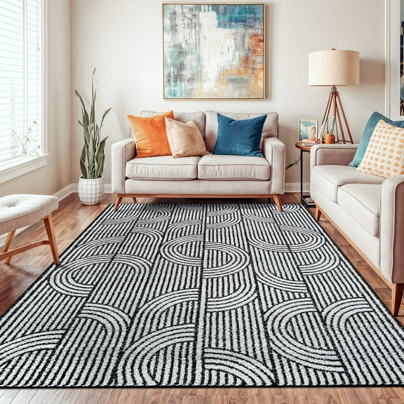 World Rug Gallery Modern Arch Pattern Stripe Area Rug - CREAM 7' 10" x 10'