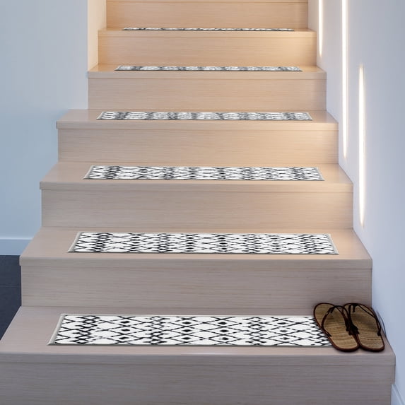 World Rug Gallery Modern Boho Design Non-Slip Stair Treads (Set of 13) 8.6" x 26" Cream