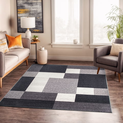 World Rug Gallery Modern Boxes Design Non-slip (Non-skid) Area Rug - Gray 6'6"x6'6"