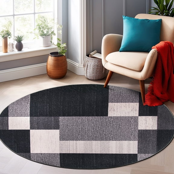 World Rug Gallery Modern Boxes Design Non-slip (Non-skid) Area Rug - Gray 8' Round