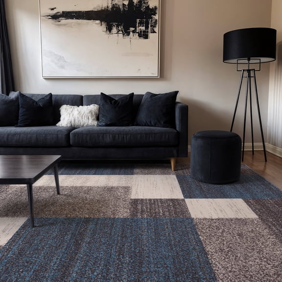 World Rug Gallery Modern Boxes Design Non-slip (Non-skid) Blue 12'x15' Area Rug