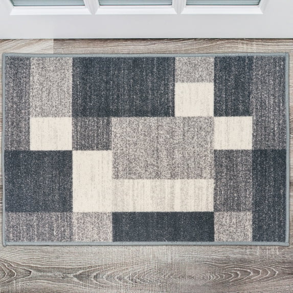 World Rug Gallery Modern Boxes Design Non-slip (Non-skid) Gray 20" x 30" Door Mat
