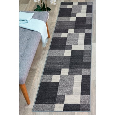 World Rug Gallery Modern Boxes Design Non-slip (Non-skid) Gray 22" x 84" Runner Rug