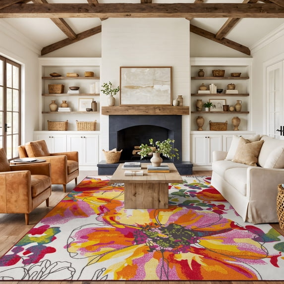 World Rug Gallery Modern Bright Flowers Non-Slip Multicolored 10'x14' Area Rug