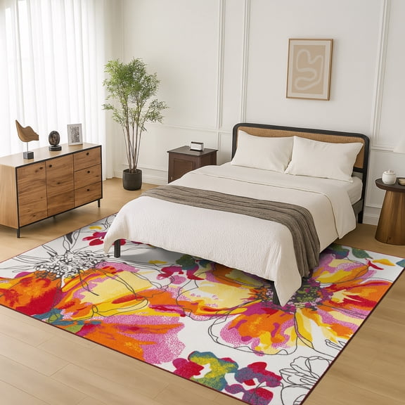 World Rug Gallery Modern Bright Flowers Non-Slip Multicolored 5'3" x 7'3" Area Rug