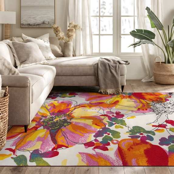 World Rug Gallery Modern Bright Flowers Non-Slip Multicolored 6'6" x 9' Area Rug