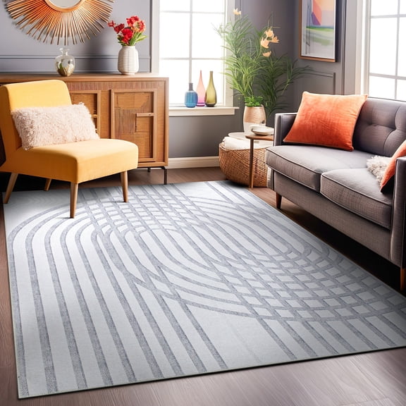 World Rug Gallery Modern Contemporary Lines Machine Washable 8'4"x11'6" Ivory Area Rug