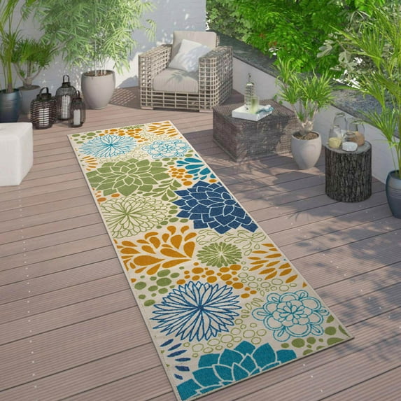 World Rug Gallery Modern Floral Circles Flatweave Indoor/Outdoor Area Rug - MULTI 2'x7'