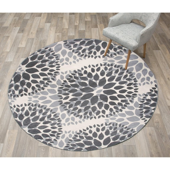 World Rug Gallery Modern Floral Circles Gray 6'6" Round Rug