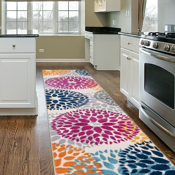World Rug Gallery Modern Floral Circles Multi 2' x 7' Runner Rug