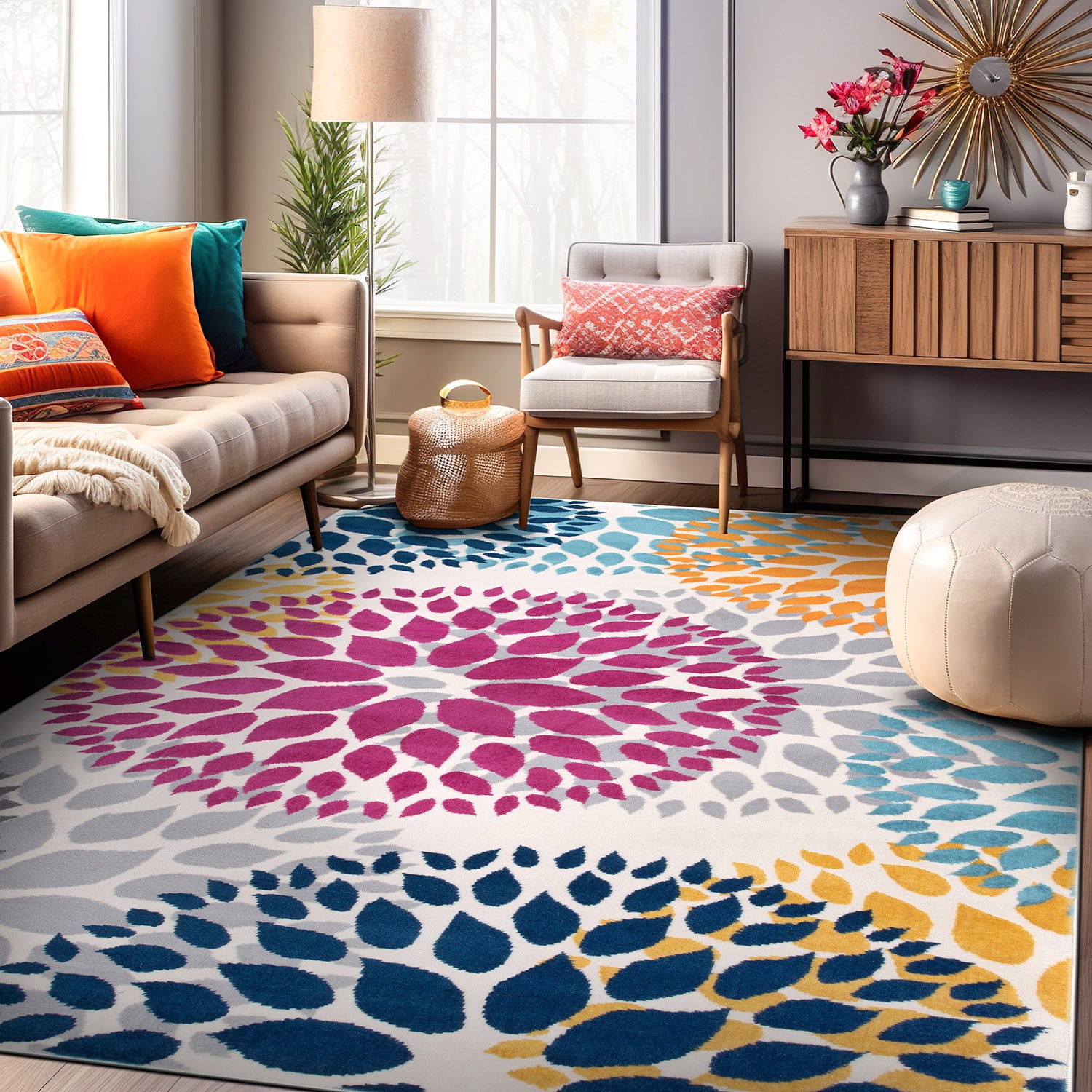 5' x 7' Multicolor Synthetic Floral Reversible Area Rug