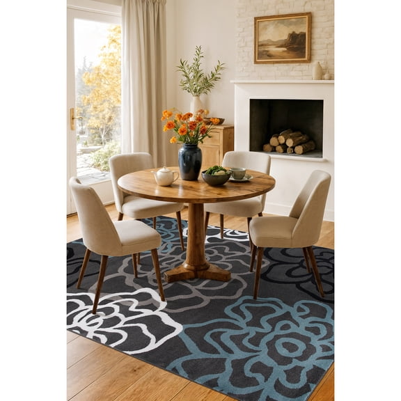 World Rug Gallery Modern Floral Dark Gray 5'3" x 7'3" Indoor Area Rug, Soft Non-Shedding Easy Care