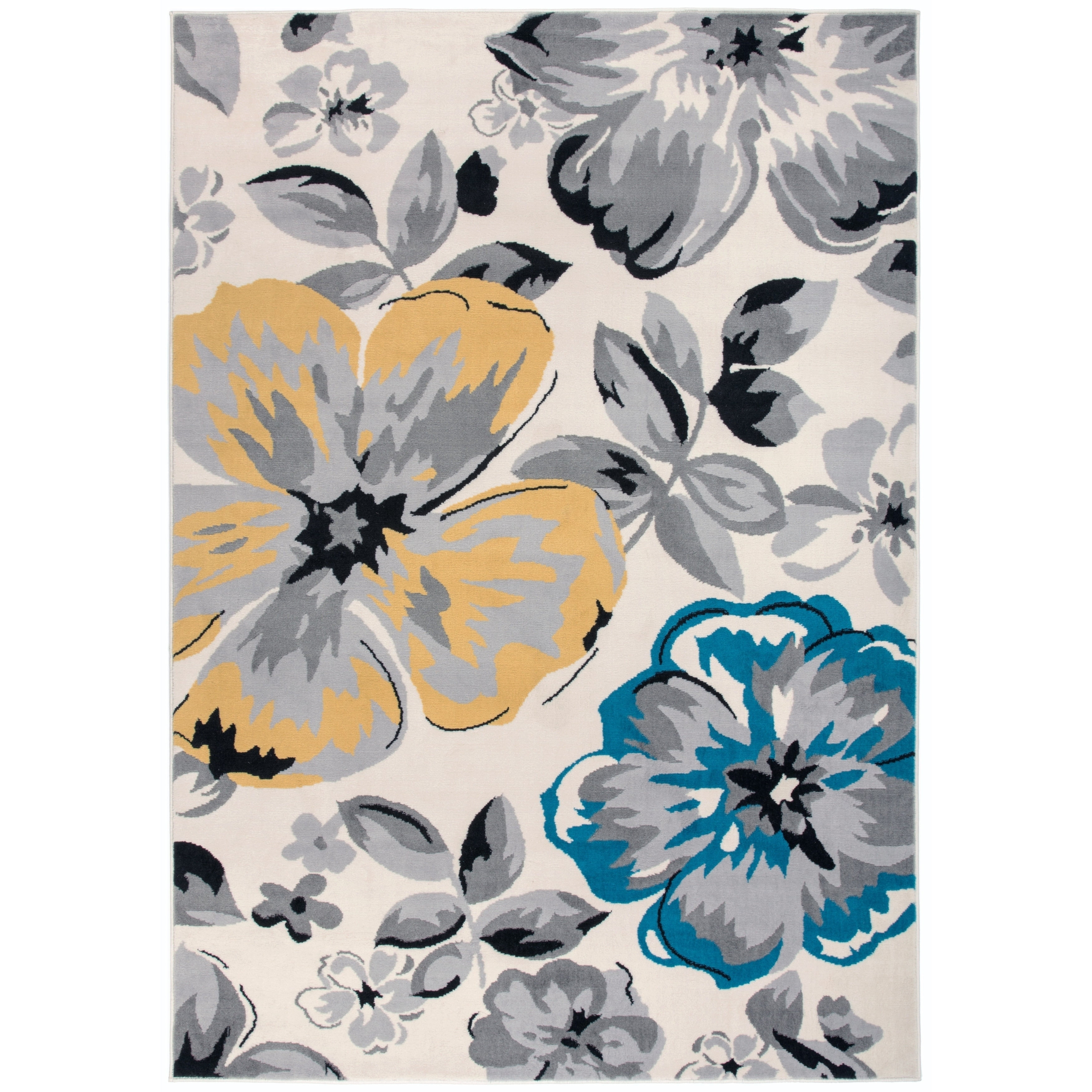 Cream Round Floral Synthetic Stain-Resistant Area Rug