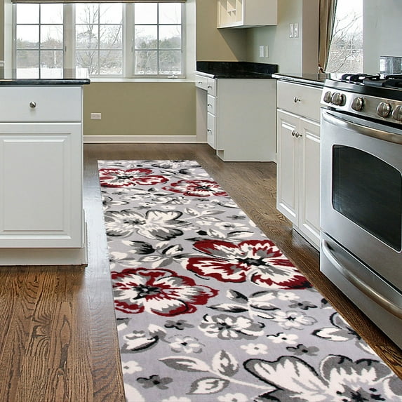 World Rug Gallery Modern Floral Design Red 2' x 7' Runner Rug