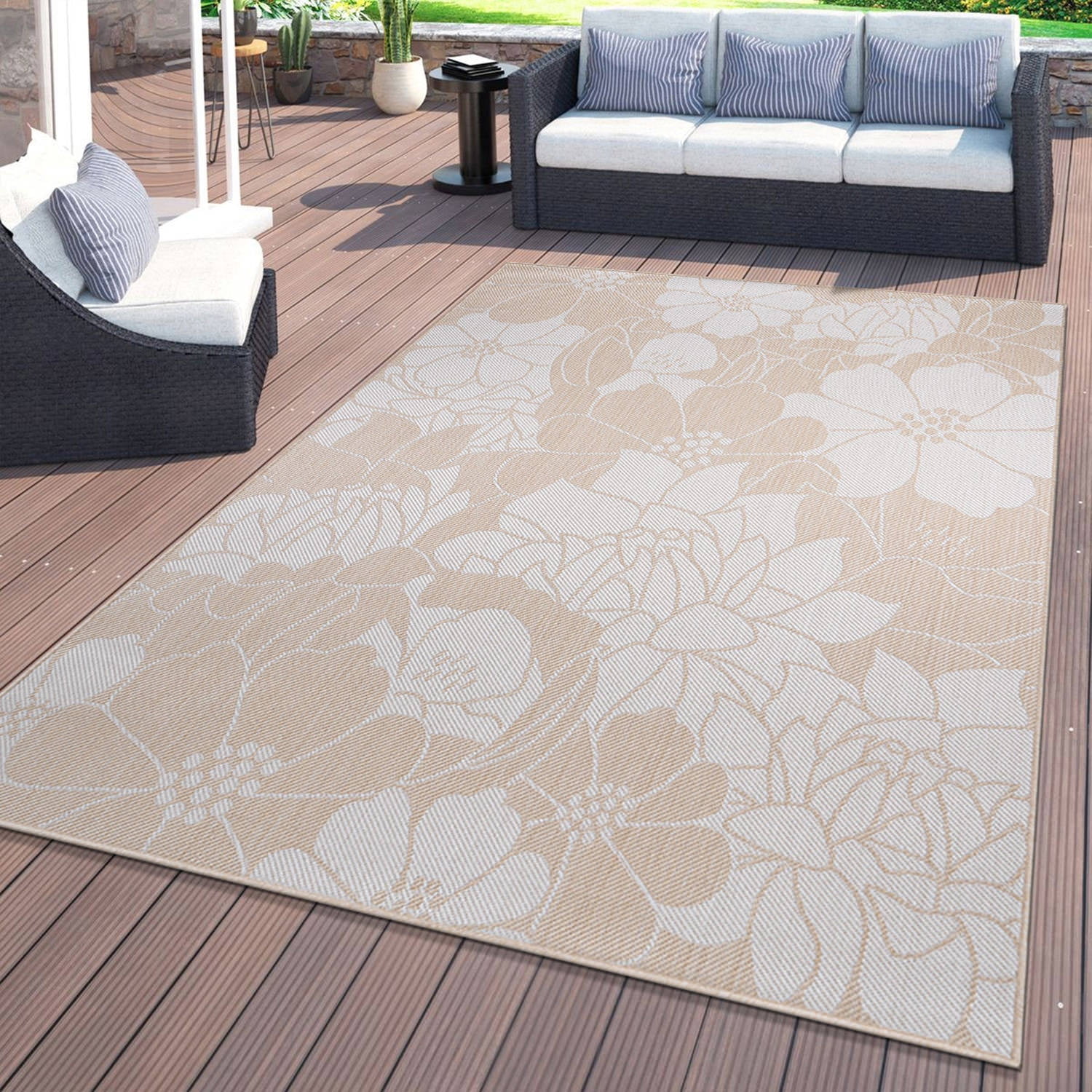 World Rug Gallery Modern Floral Flowers Textured Flat Weave Indoor/Outdoor Area Rug - NATURAL 7'10"X10'