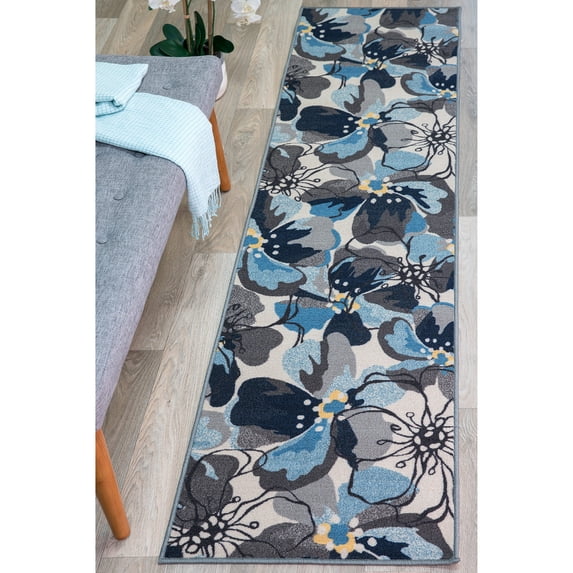 World Rug Gallery Modern Floral Non-Slip (Non-skid) Area Rug - Gray 1'10" x 7'