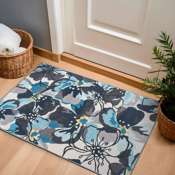 World Rug Gallery Modern Floral Non-Slip (Non-skid) Area Rug - Gray 2'7"x4'