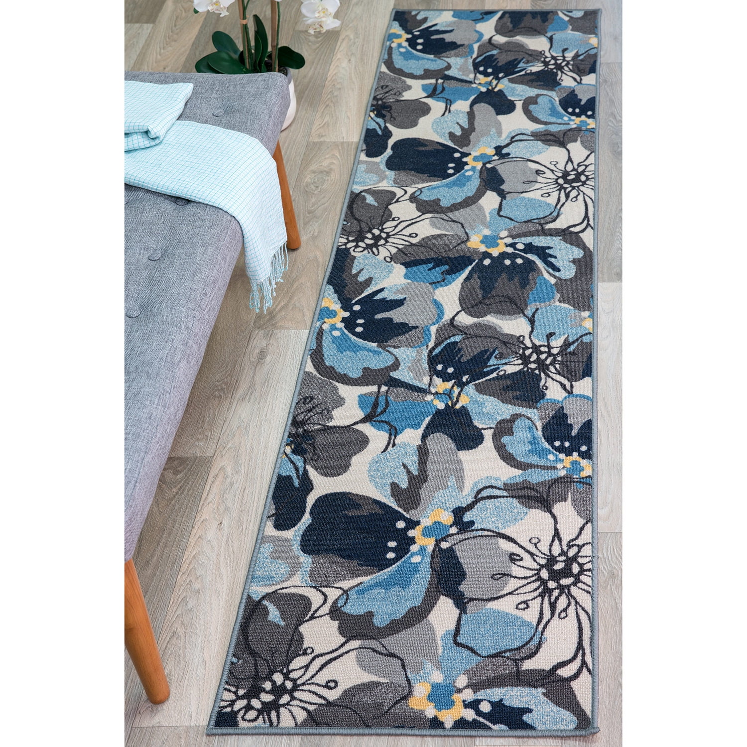 Elegant Floral Gray Tufted Runner Rug with Non-Slip Feature - 2' x 10'