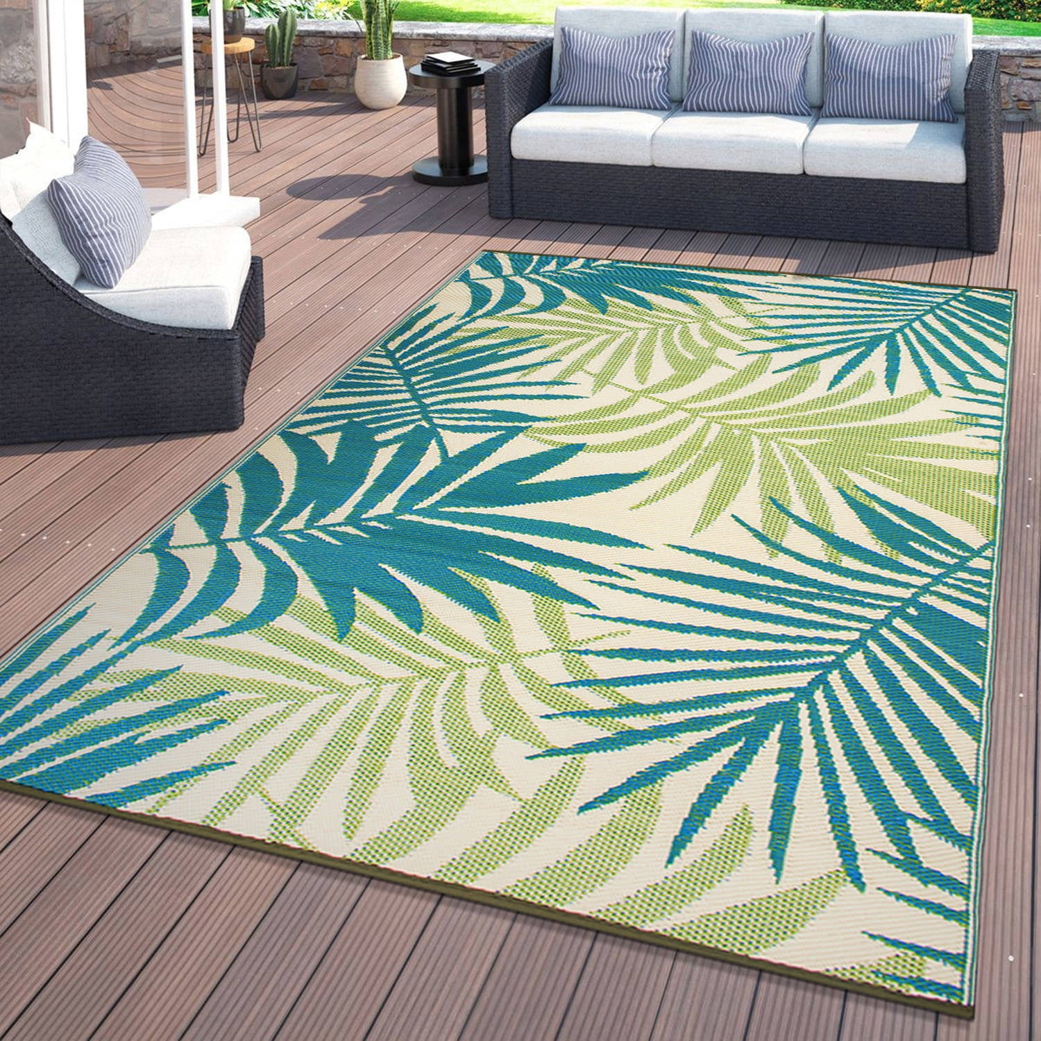 World Rug Gallery Floral Modern Reversible Plastic Indoor and Outdoor ...