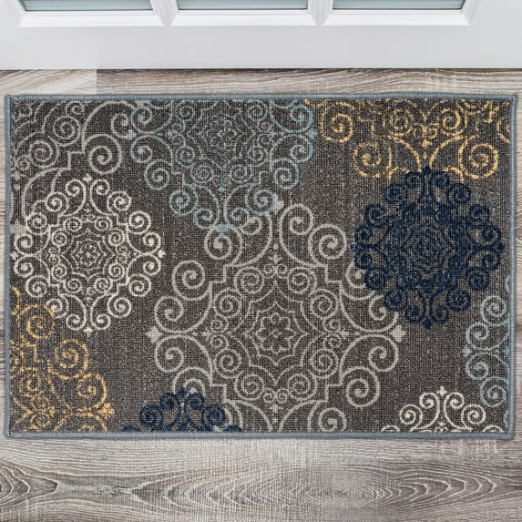 World Rug Gallery Modern Floral Swirl Design Non-Slip (Non-skid) Area Rug - Gray 20" x 30"